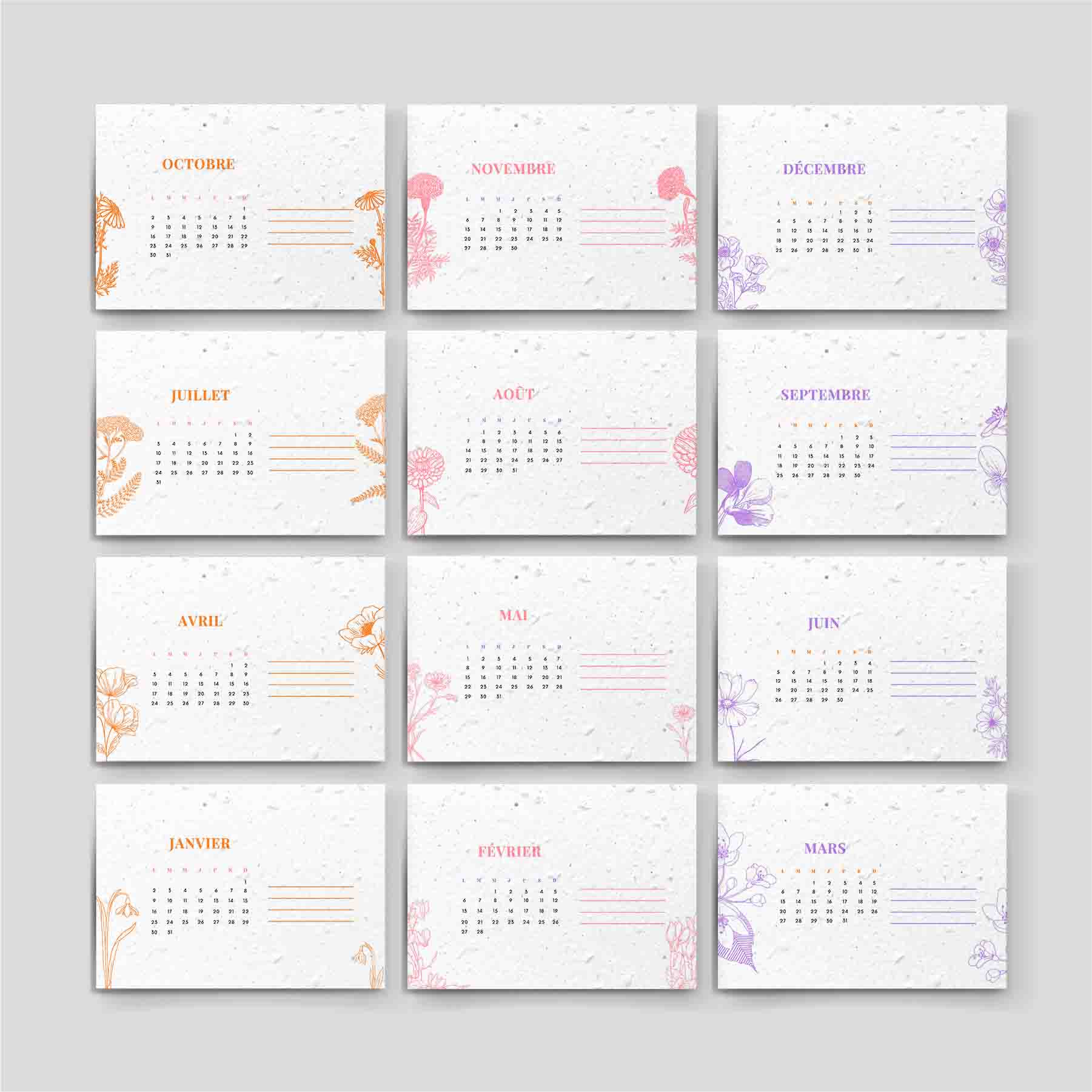 Kalender gesät die 12 Monate Blumen der Zeit