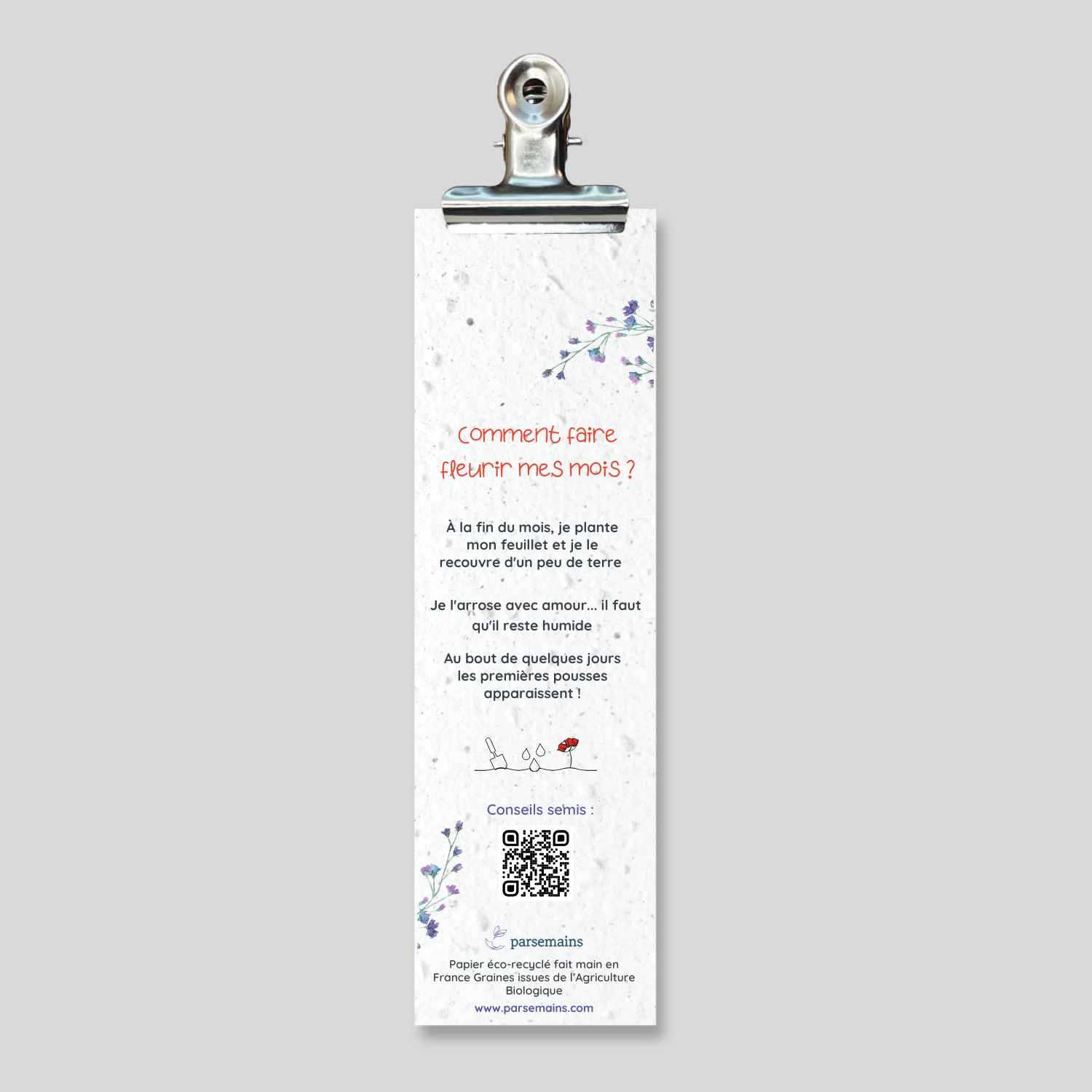 Calendrier ensemencé marque-pages fleuri - dernière page