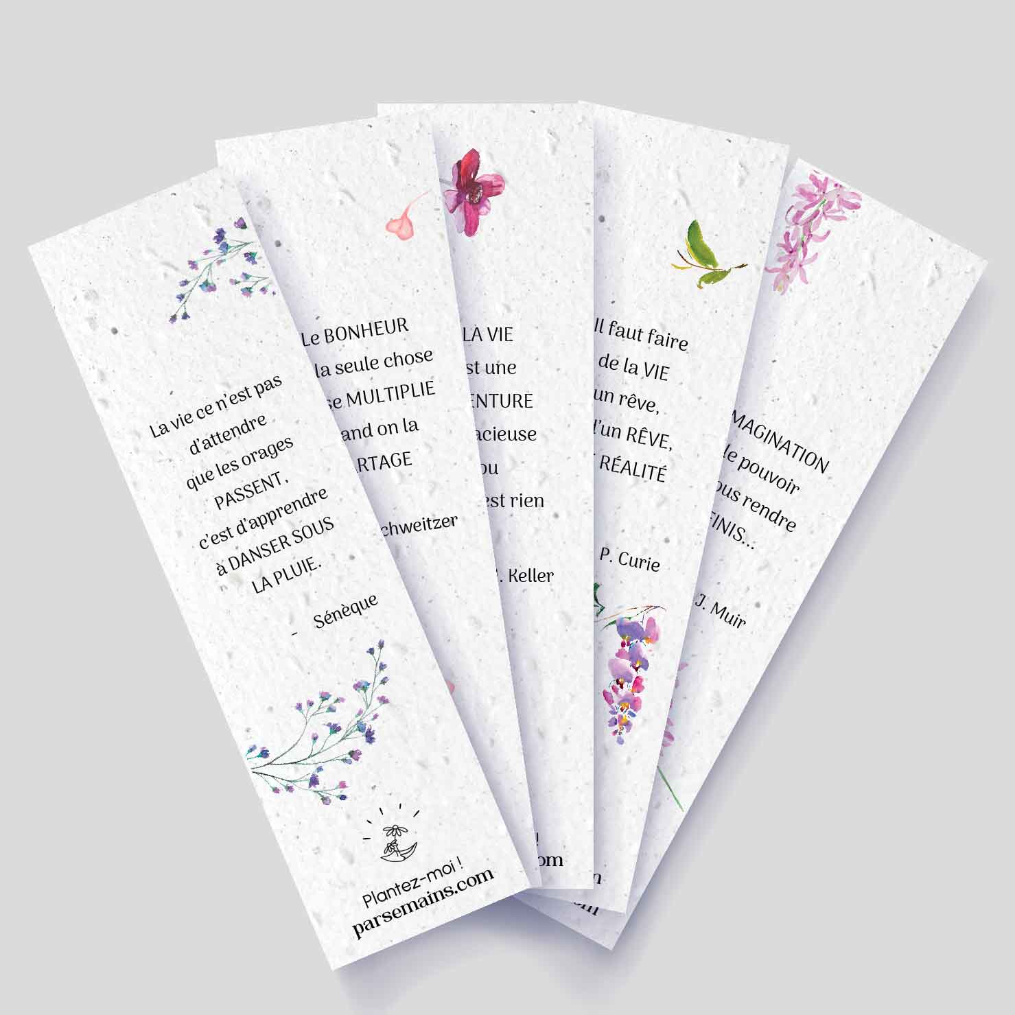 Marque-pages ensemencés - Fleurs d'inspirations - Assortiment de 5  marque-pages à planter - Parsemains