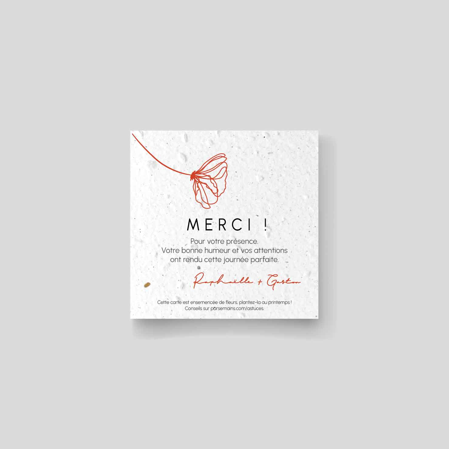 Carte de remerciement mariage ensemencée - "Histoire de coquelicot" détail