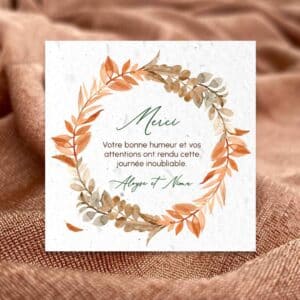 Carte de remerciement ensemencée mariage- Automne - situation