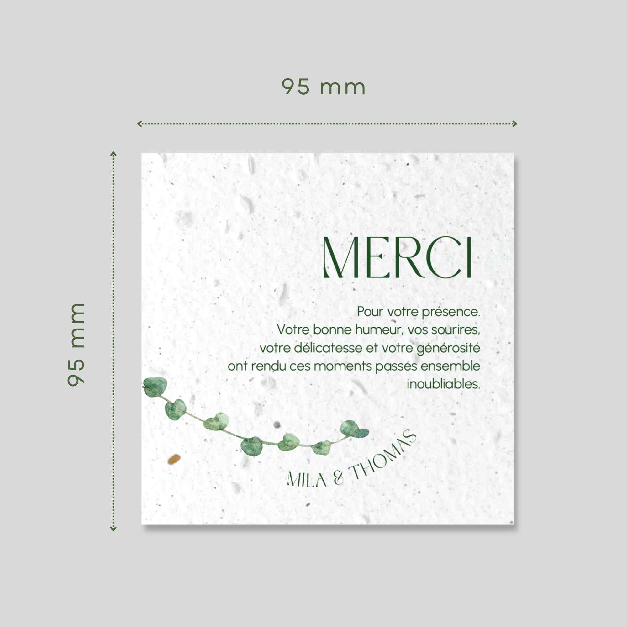 Carte remerciement mariage ensemencée – Divine Idylle - dimensions