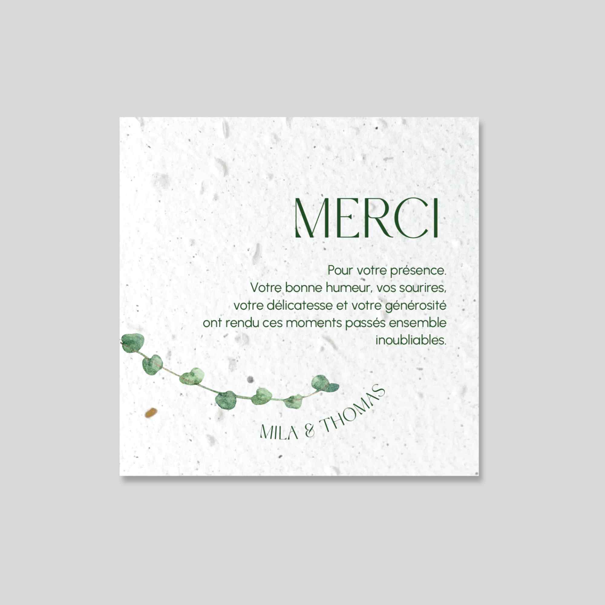 Carte remerciement mariage ensemencée – Divine Idylle