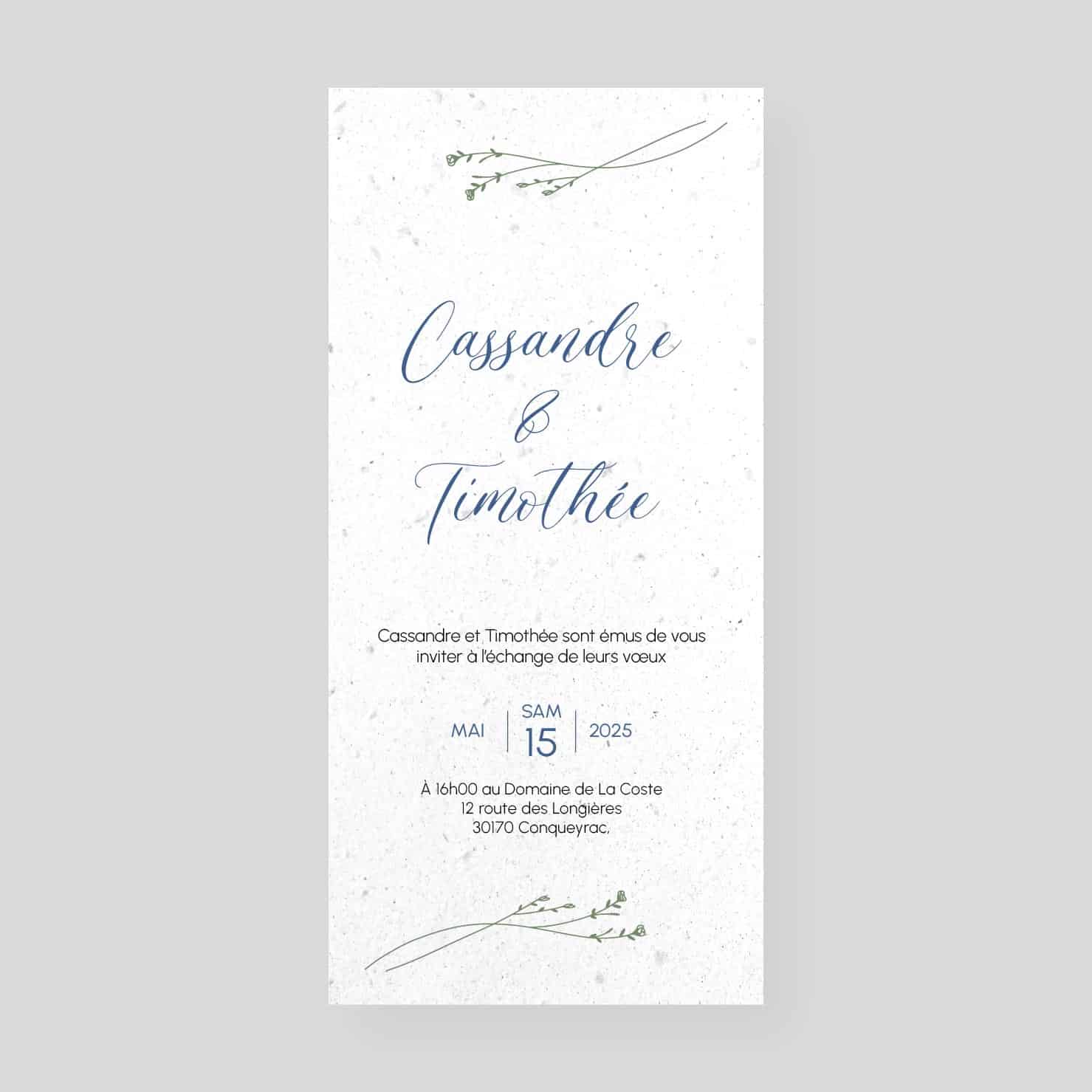 Faire-part mariage ensemencé – Touche Moderne recto