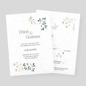 Faire-part mariage ensemencé - Fleurs de tendresse - recto-verso