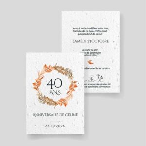 Invitation anniversaire ensemencée - Couronne d'automne recto-verso