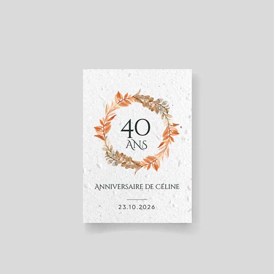 Invitación de cumpleaños con semillas - Anverso de corona otoñal