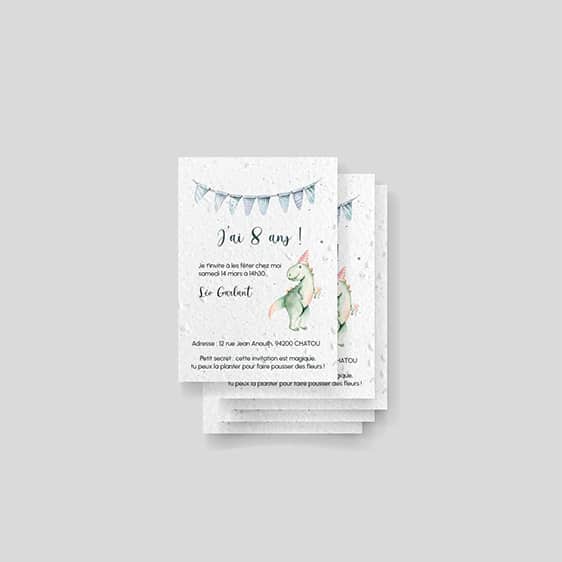 Invitation anniversaire ensemencée enfant - Dinosaure lot