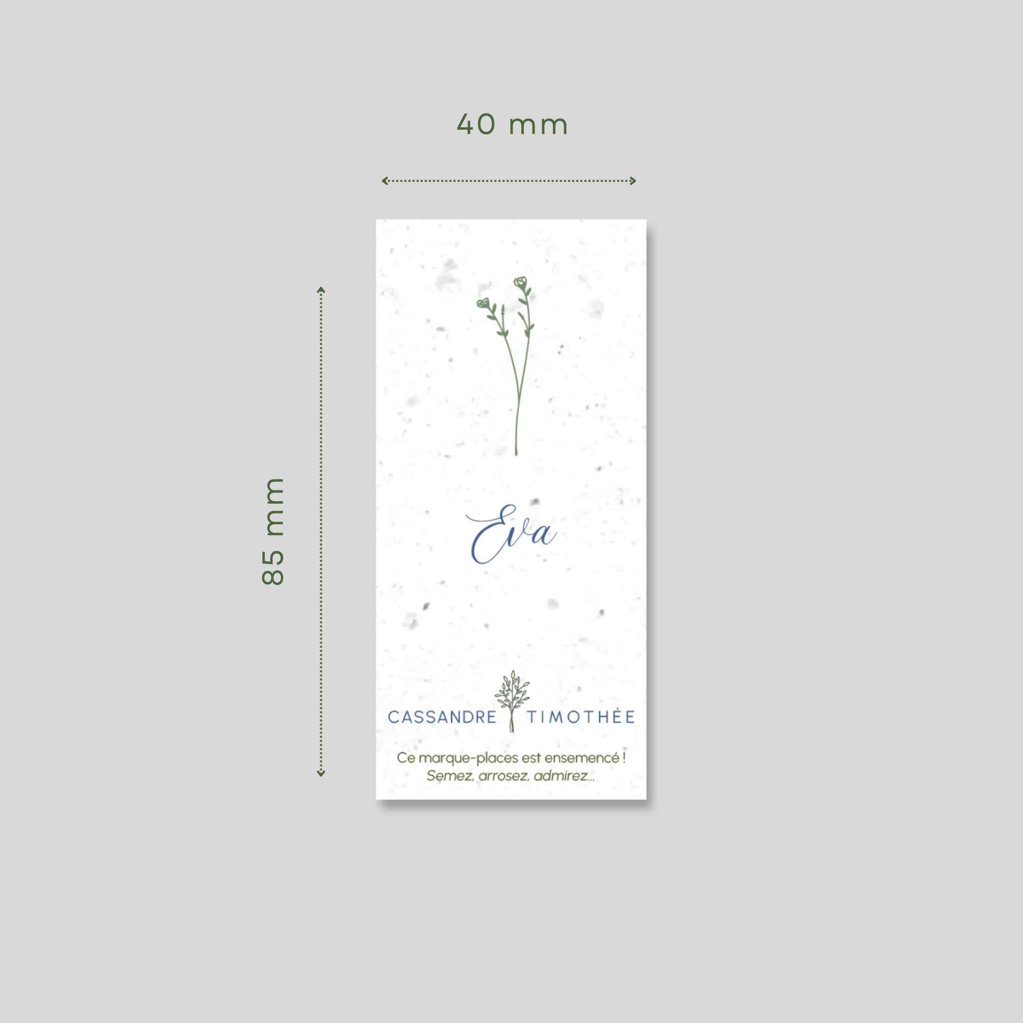 Marque-place de mariage à planter- Touche moderne - dimensions