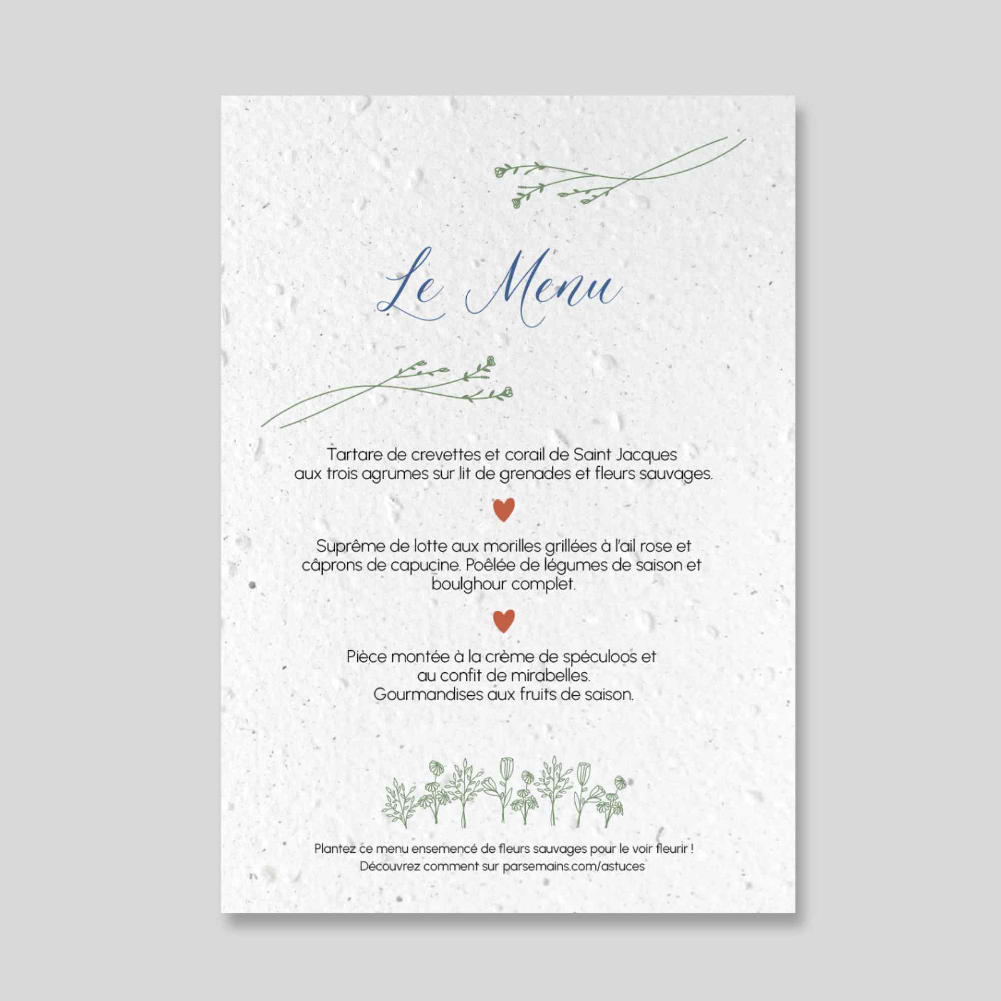 Menú de boda para plantar - Un toque moderno