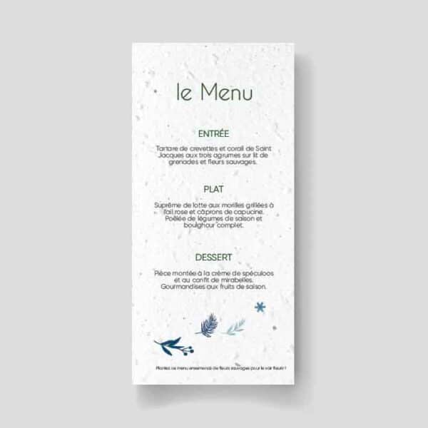 Menu de mariage ensemencé Hiver Parsemains