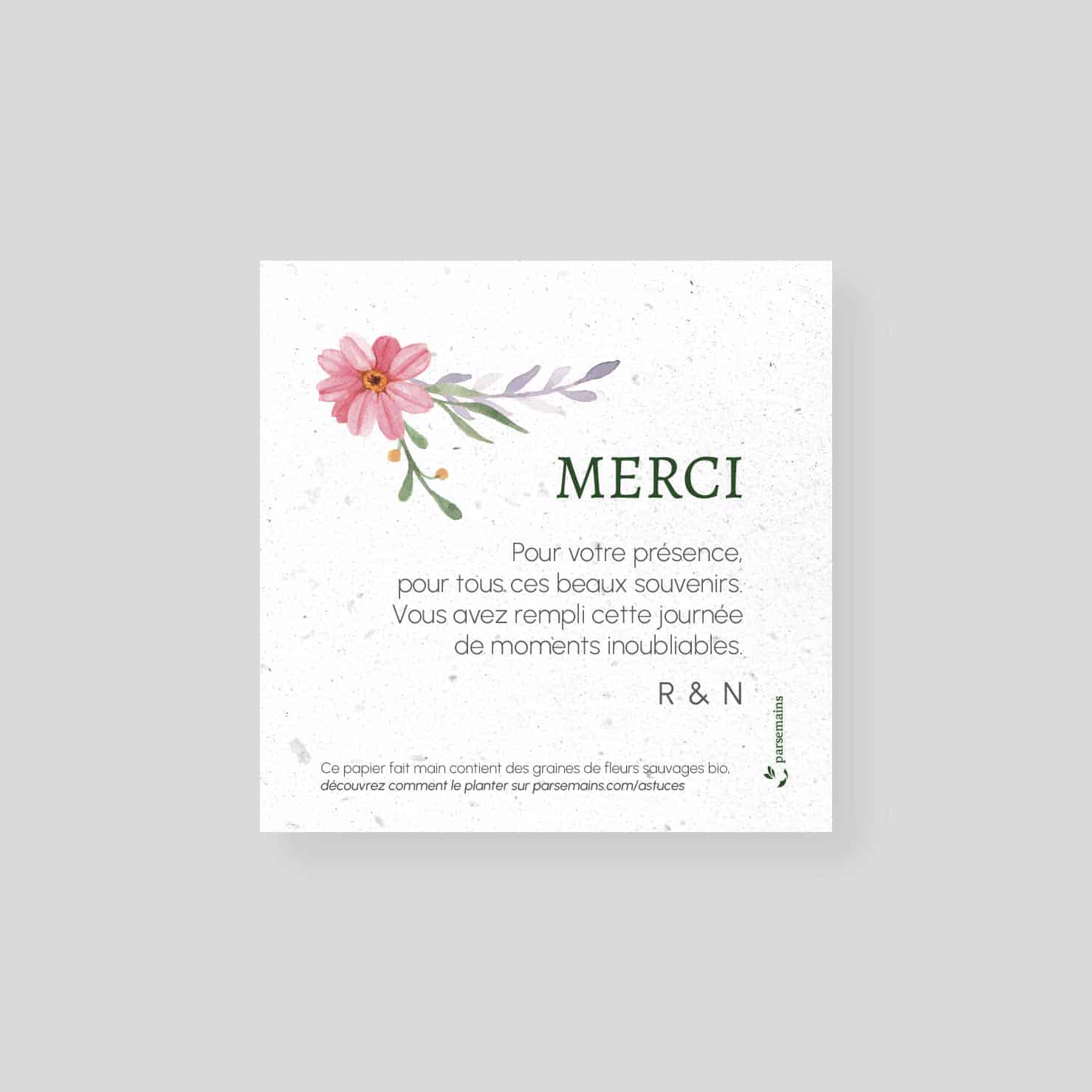 Carte remerciement mariage à planter - Printemps 2