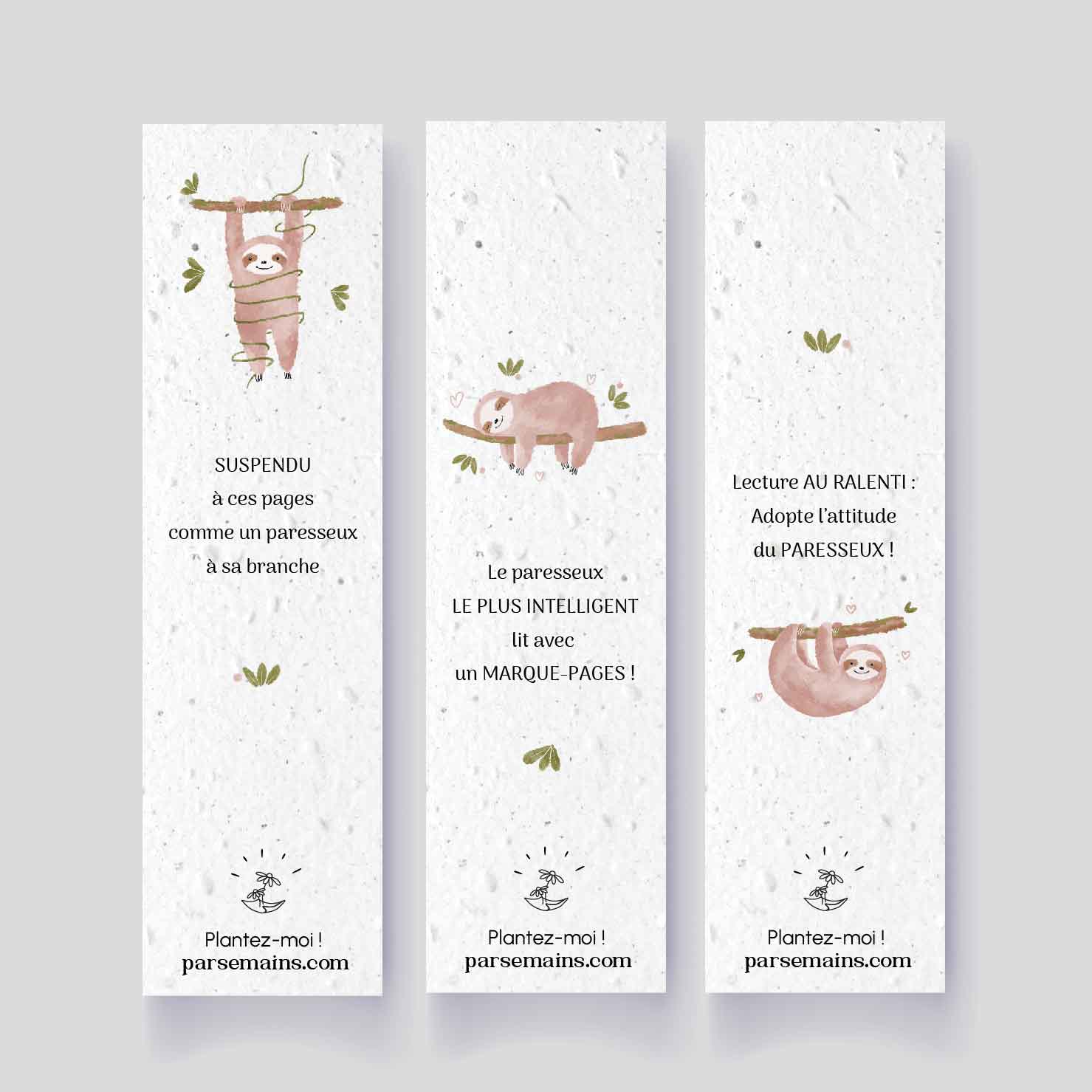 Marque-pages ensemencés - "Petit Paresseux" - Assortiment de 3 marque-pages à planter détail