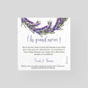 Carte de remerciement mariage à semer - Lavande bohème