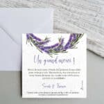 Carte de remerciement mariage à semer - Lavande bohème - situation