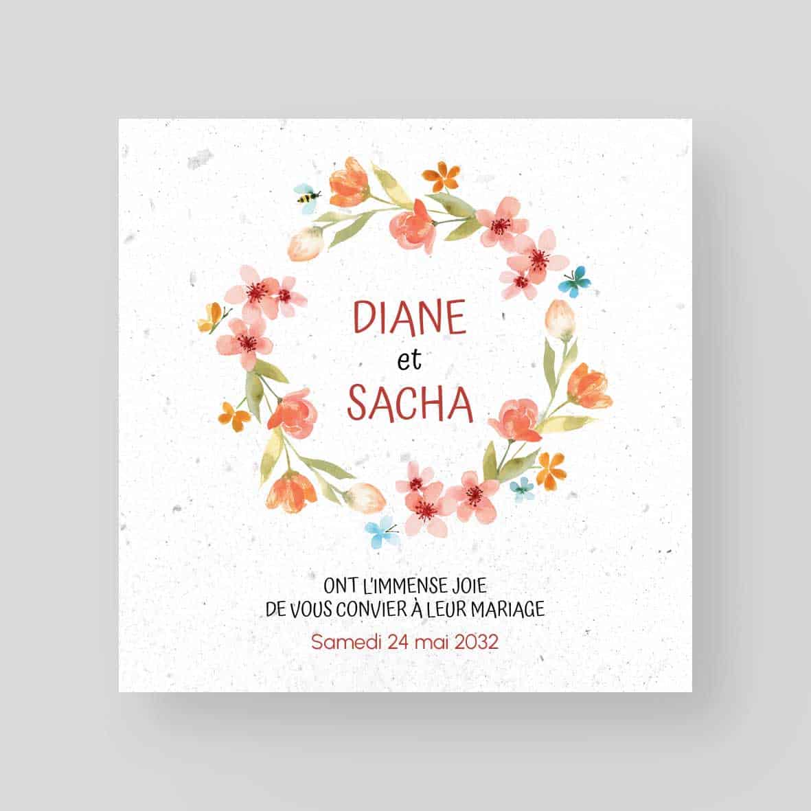 Faire-Part de mariage ensemencé éco-recyclé - Butterfly Parade - recto