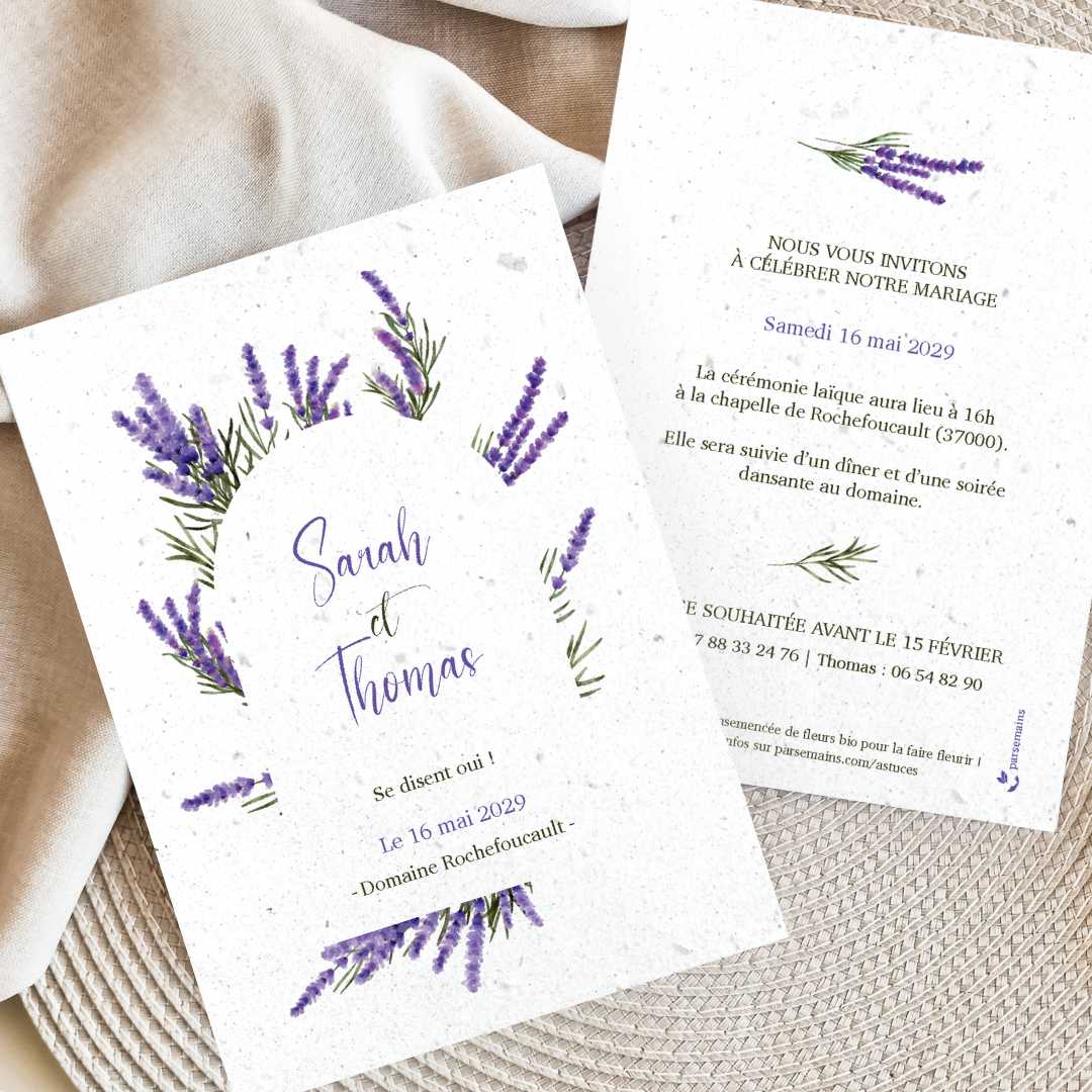 Faire-part mariage à semer - Lavande bohème - situation