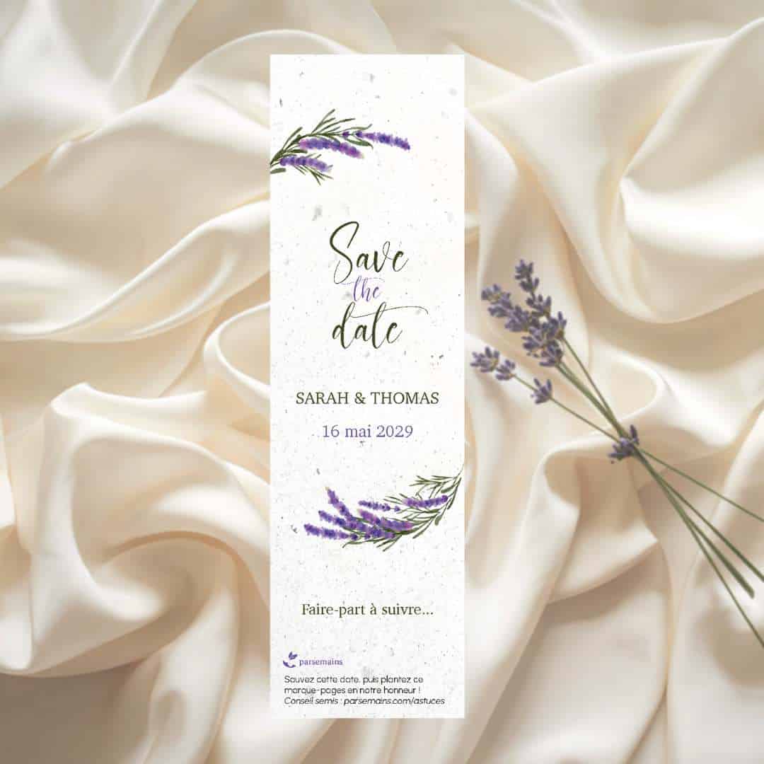 Save-the-Date mariage à semer - Lavande bohème - situation