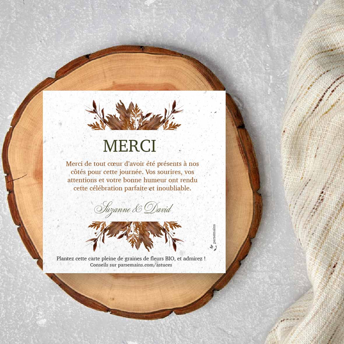 Carte de remerciement à semer mariage - Automne au Château - situation