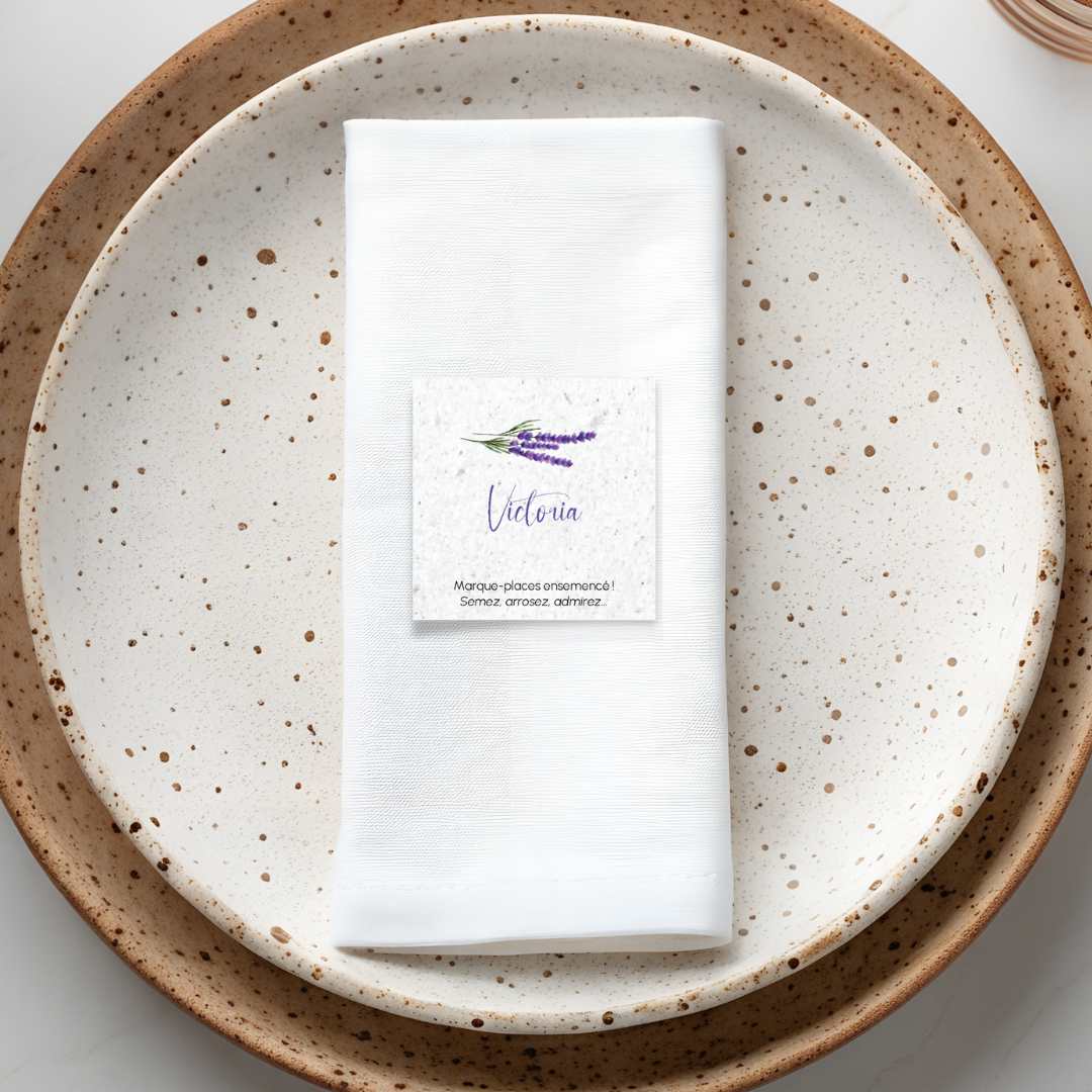 Marque-place à semer mariage - Lavande Bohème - situation