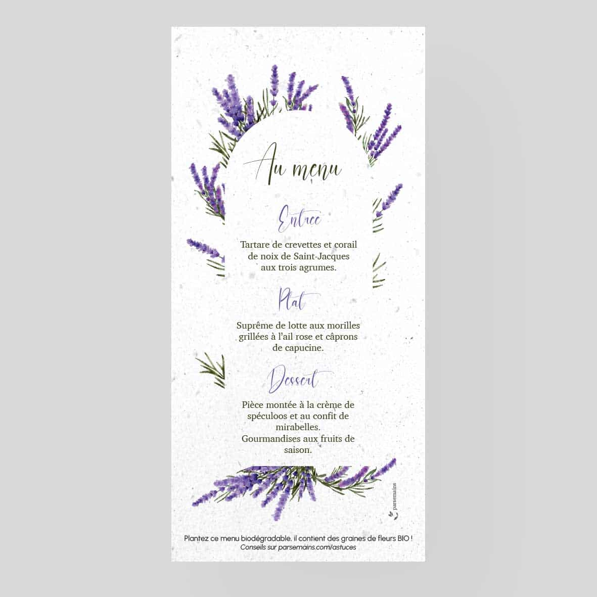Menu mariage à semer - Lavande Bohème