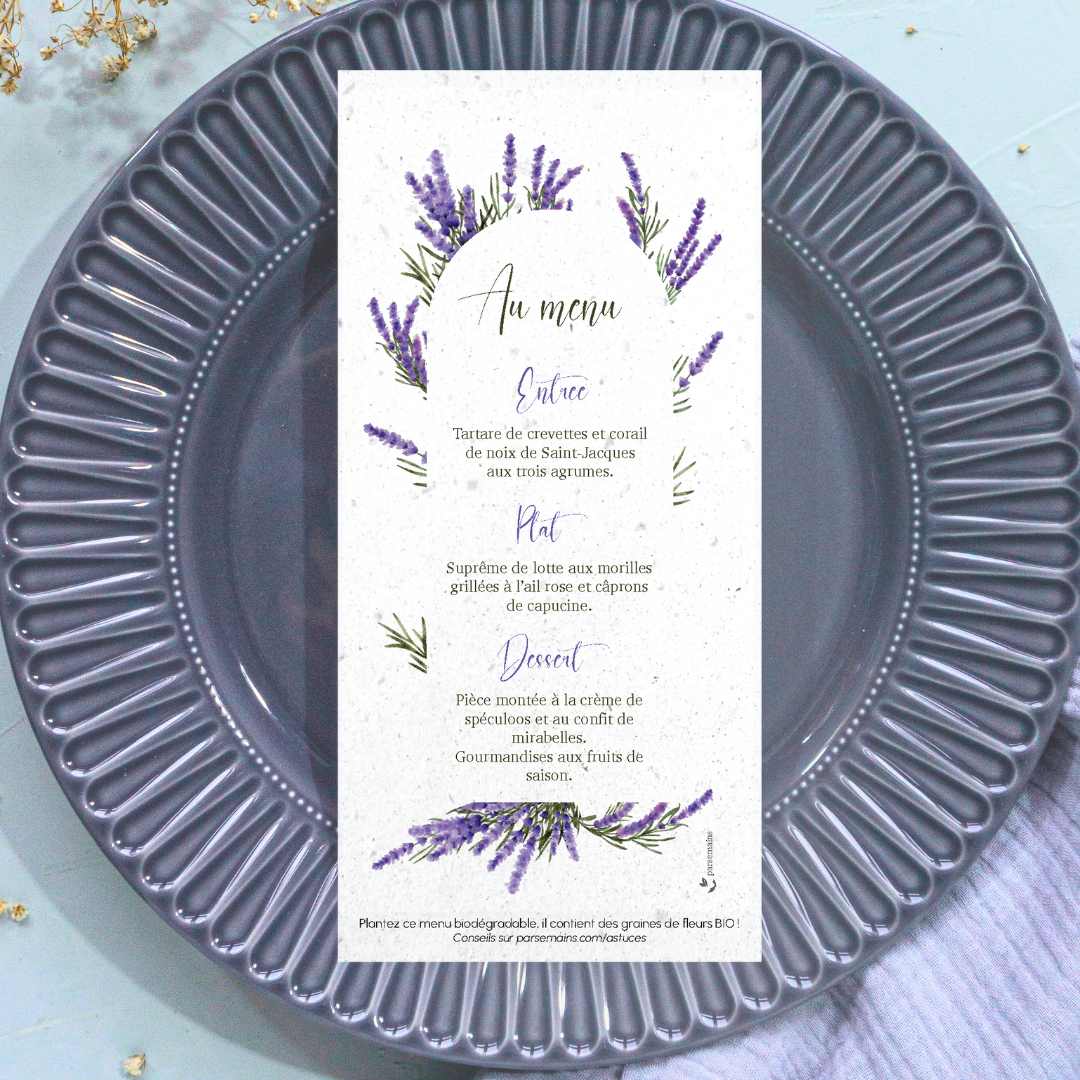 Menu mariage à semer - Lavande Bohème