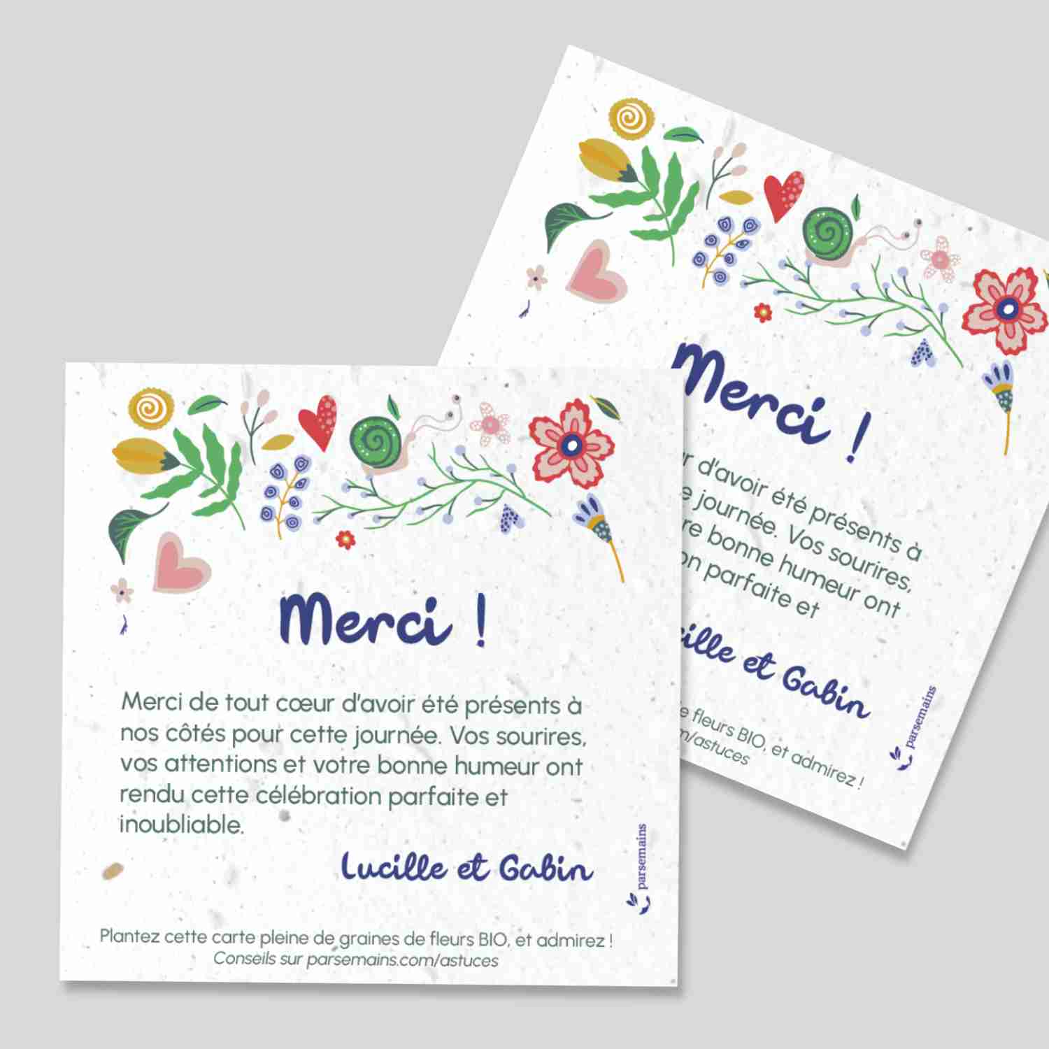 Carte de remerciement mariage carrée - Jardin Gaudi