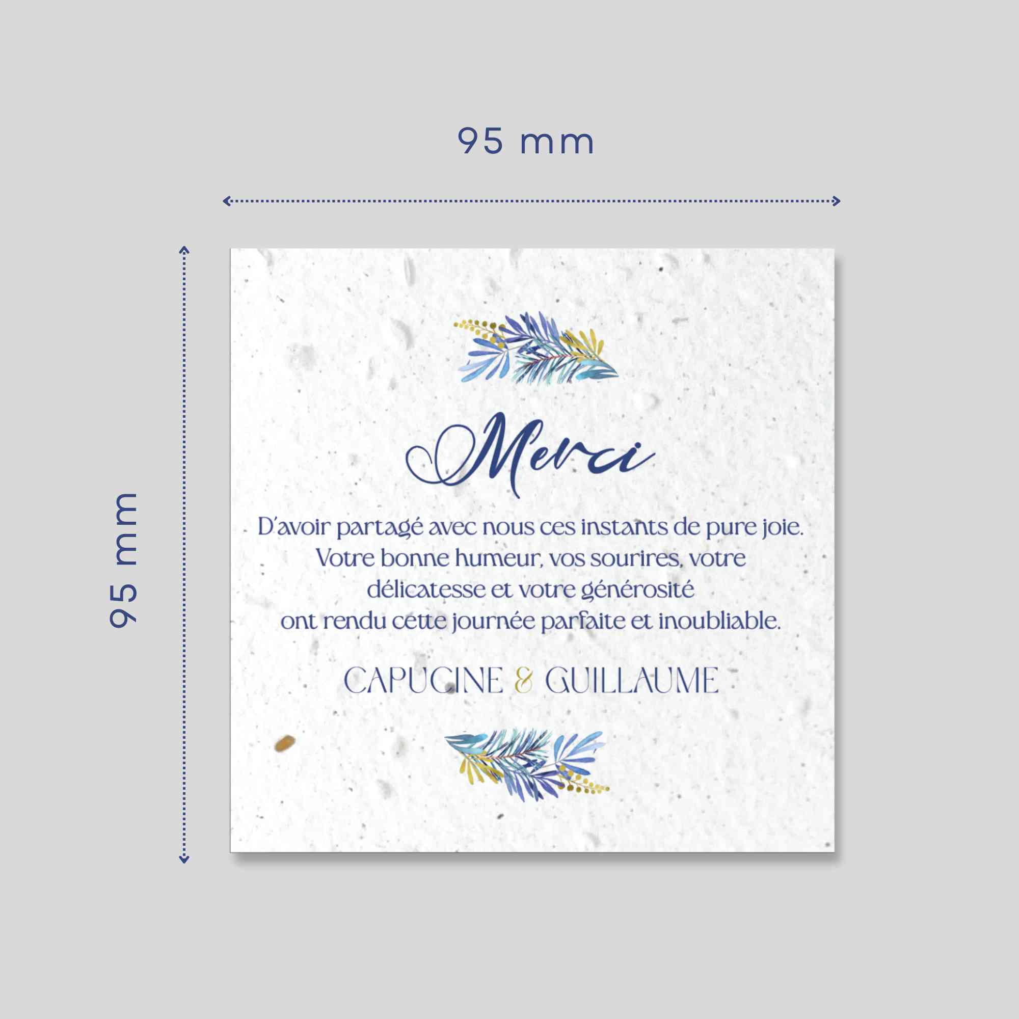 Carte de remerciement mariage carrée - Feuillage de Givre - dimensions