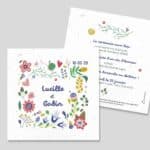 Faire-Part de mariage ensemencé éco-recyclé - Jardin Gaudi - recto-verso