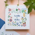 Faire-Part de mariage ensemencé éco-recyclé - Jardin Gaudi - flatlay