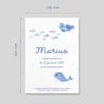Faire-part de naissance ensemencé - Baleine - dimensions